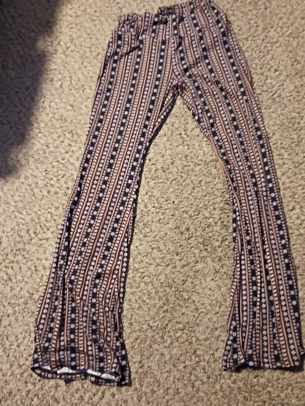 No Boundaries Navy and Tan Striped Patterned Leggings